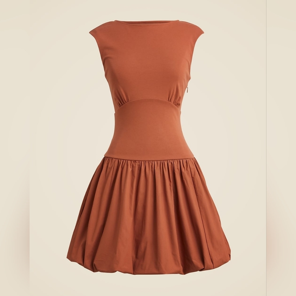 J Crew Mixy Chic Bubble Hem Brown Mini Dress MT
